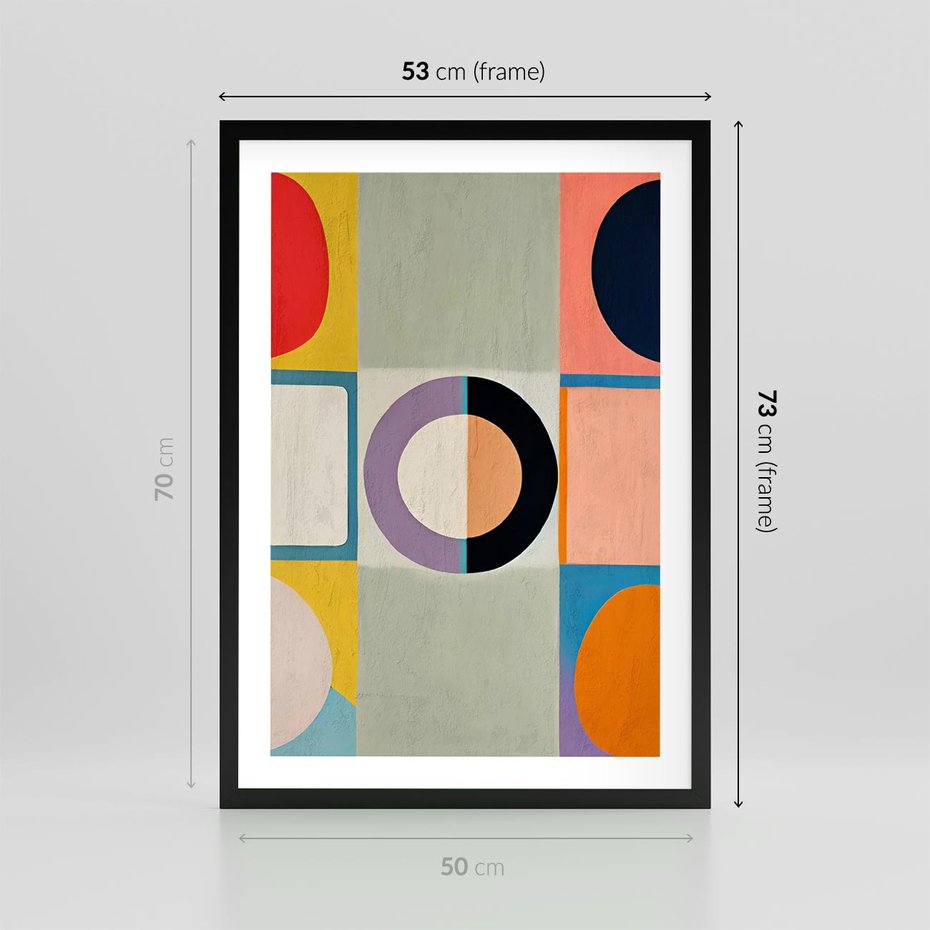 Plakat w ramie 50x70 - Taniec Kształtów Emocji - abstrakcyjne geometryczne kształty, olejny obraz - rama czarna