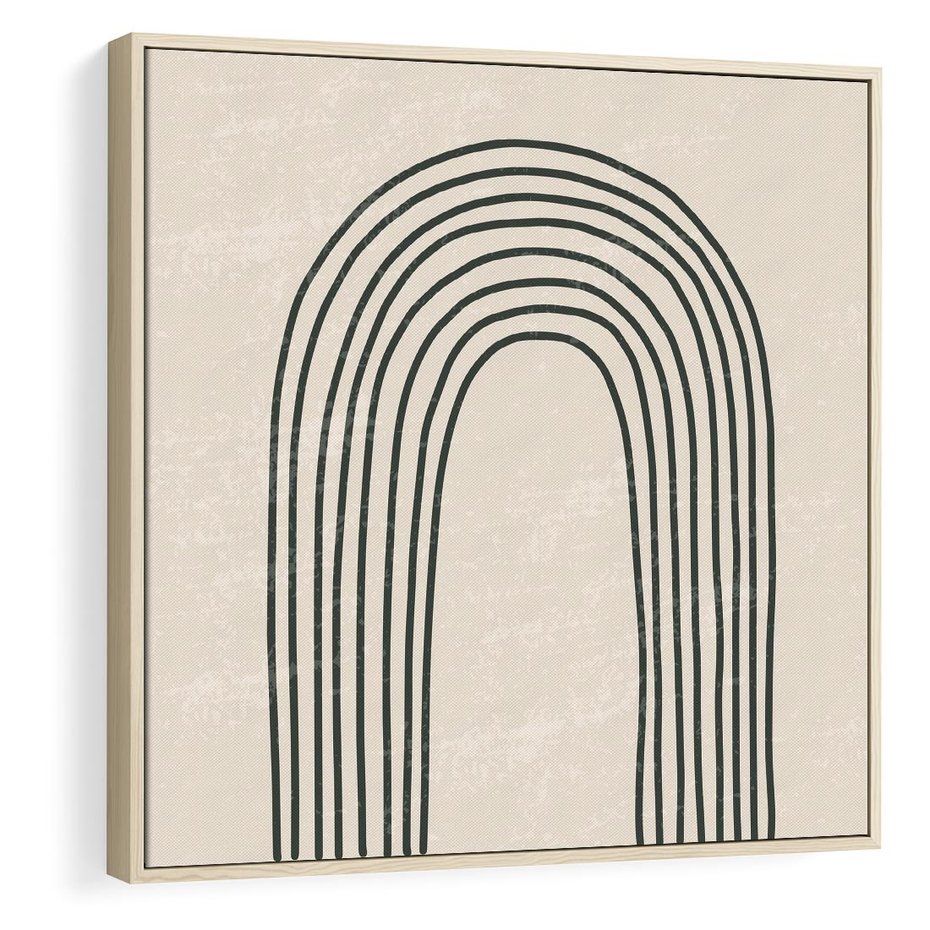 Obraz w ramie 50x50 - Intrygujące Zagięcia - boho plakat, czarna tęcza - rama drewno