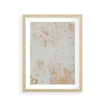 Plakat w ramie 30x40 - Beżowa Ściana z Łuszczącą Się Farbą - stara ściana, beżowa - rama drewno