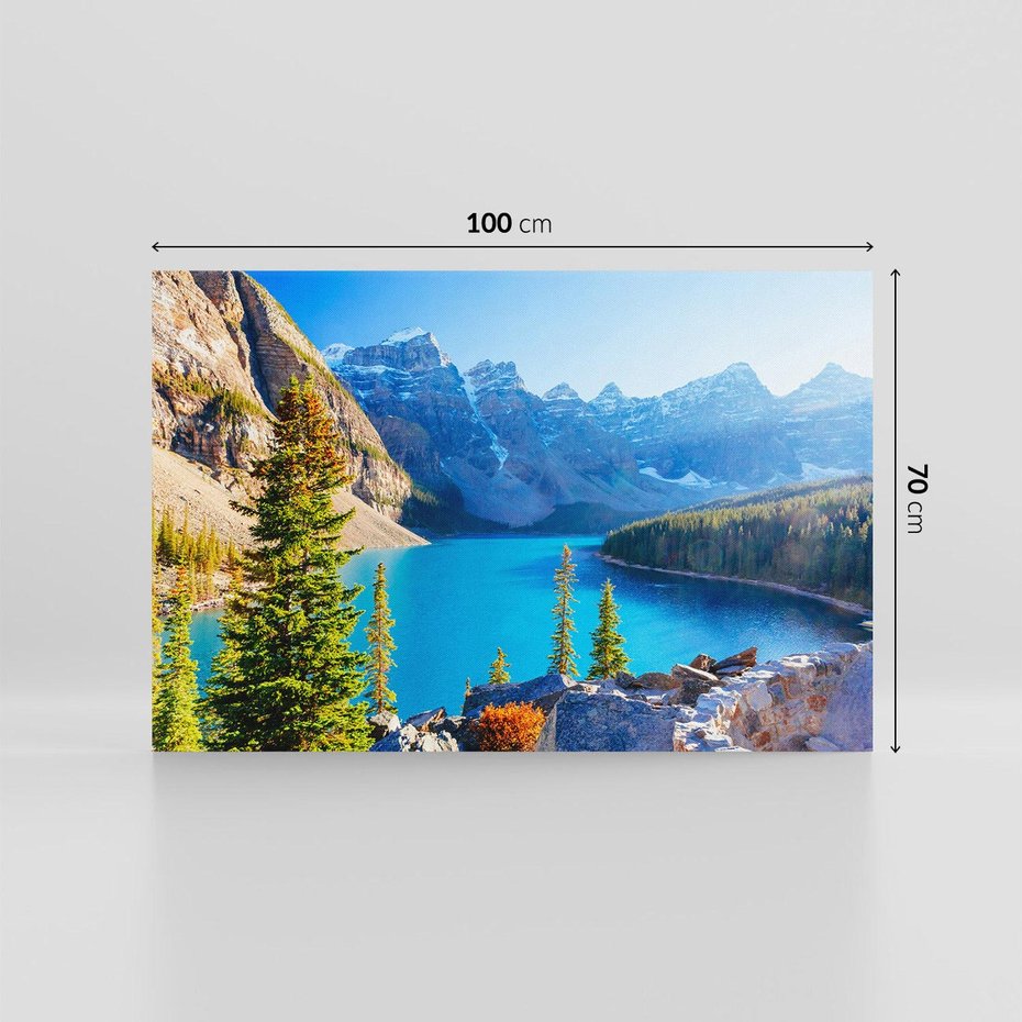 Obraz na płótnie 100x70 - Górskie jezioro: harmonia natury - góry, jezioro