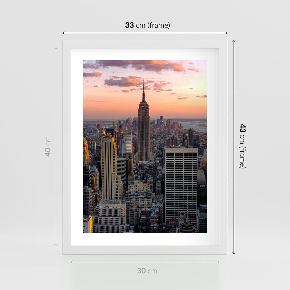 Plakat w ramie 30x40 - Nowojorskie Wieżowce - Nowy York, wieżowce - rama biała