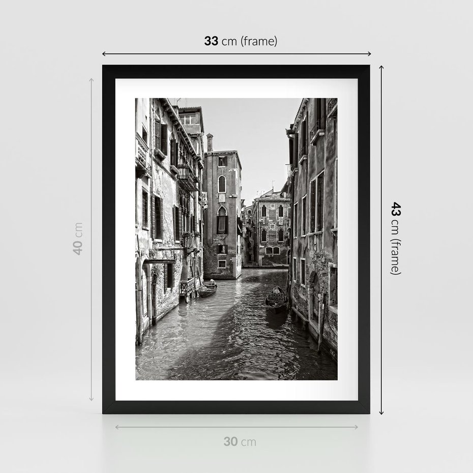 Plakat w ramie 30x40 - Zabłądzić w Wenecji - wenecja, kanały - rama czarna