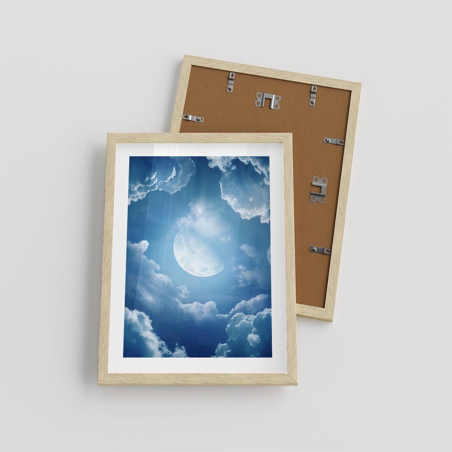 Plakat w ramie 30x40 - Księżycowe Chmury - księżyc, chmury - rama drewno