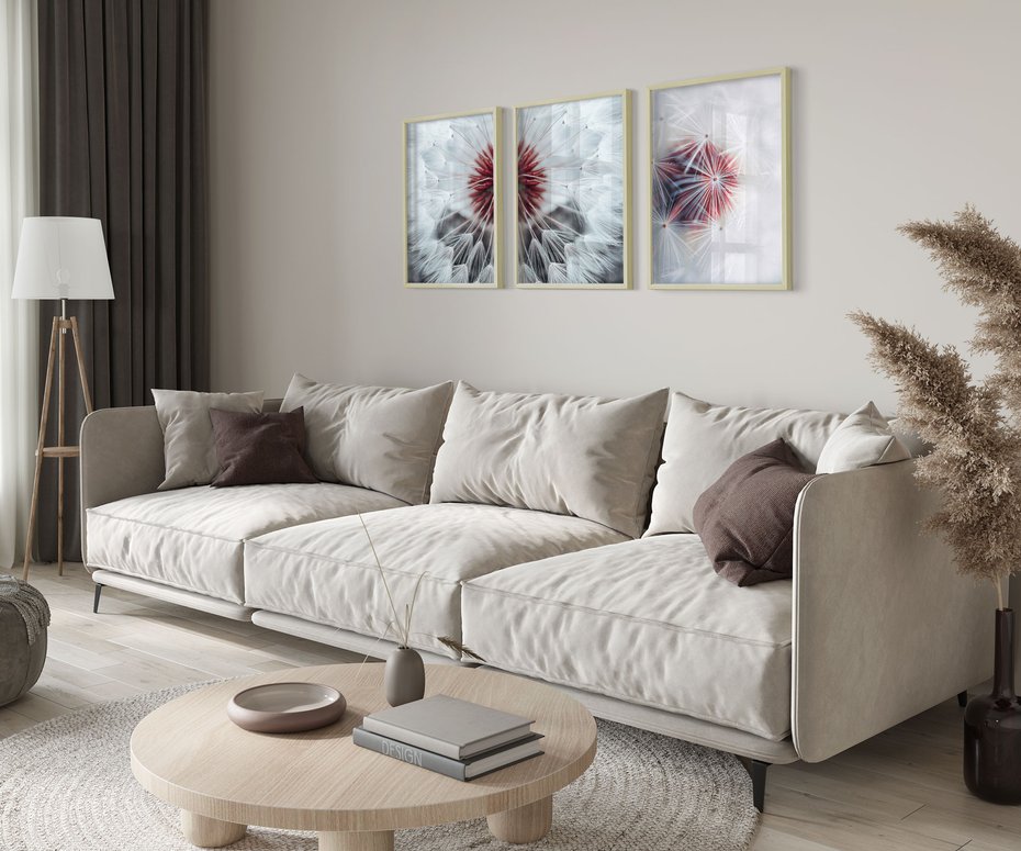 Zestaw obrazy w ramie 40x50 galeria - Dmuchawiec, nowoczesny, minimalizm - rama drewno