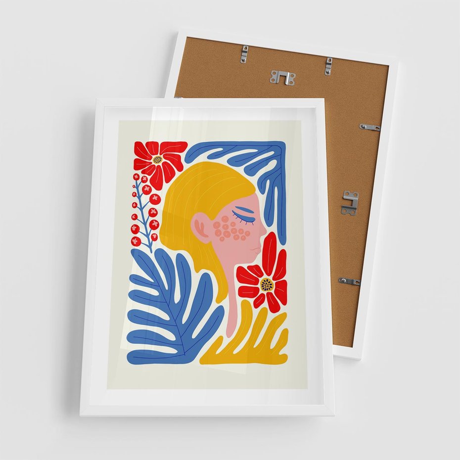 Plakat w ramie 50x70 - Kolorowe Rytmy - kobieca sztuka, abstrakcja - rama biała