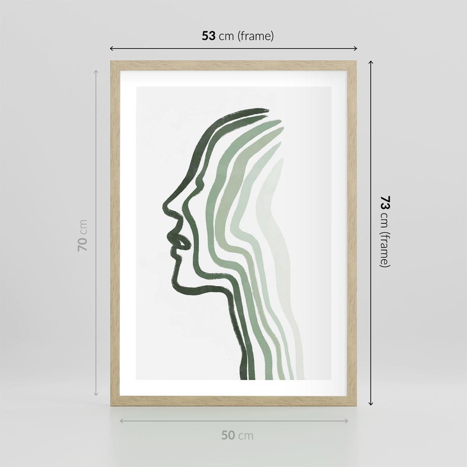 Plakat w ramie 50x70 - Zielony Profil - abstrakcja, zielony portret z profilu - rama drewno