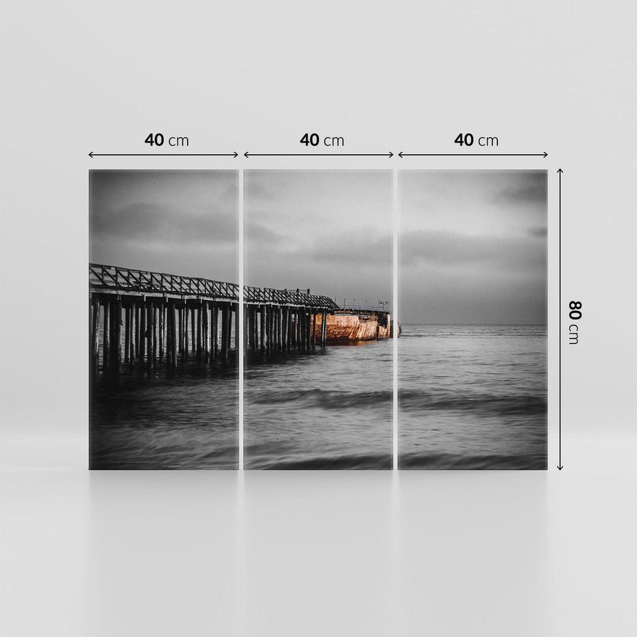 Obraz na płótnie 120x80 - Molo i wrak statku na plaży - molo, wrak