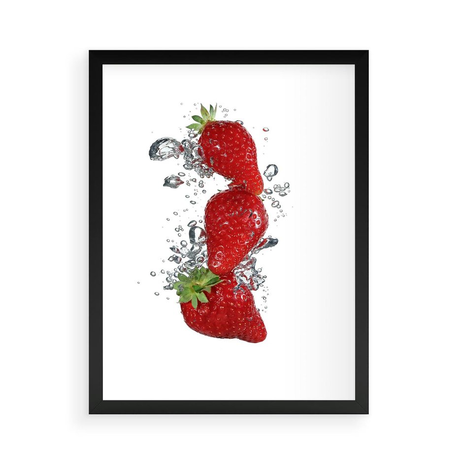 Plakat w ramie 50x70 - Aromatyczne truskawki w pełnym rozkwicie - truskawki, owoce - rama czarna