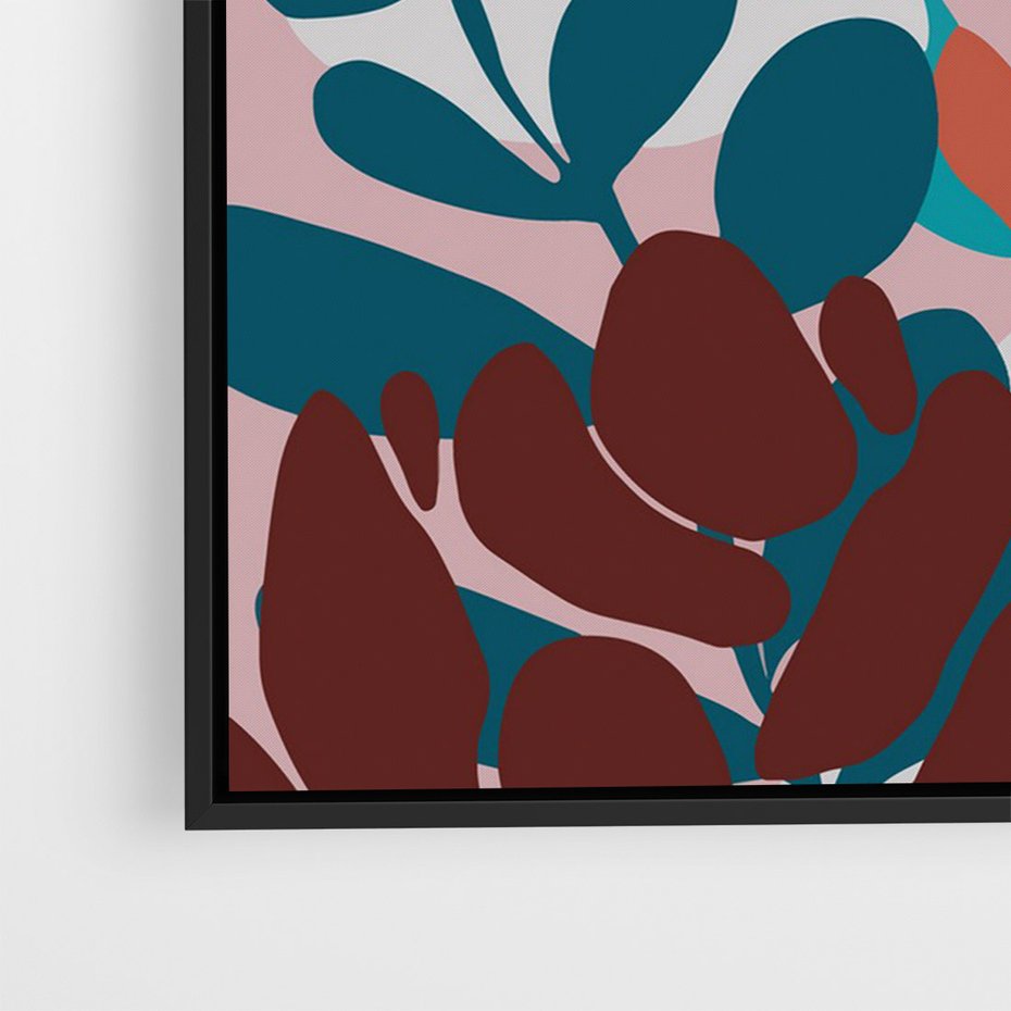 Obraz w ramie 70x100 - Impresje Kształtów - abstrakcyjna kompozycja kwiatowych form, kolor zgaszone - rama czarna