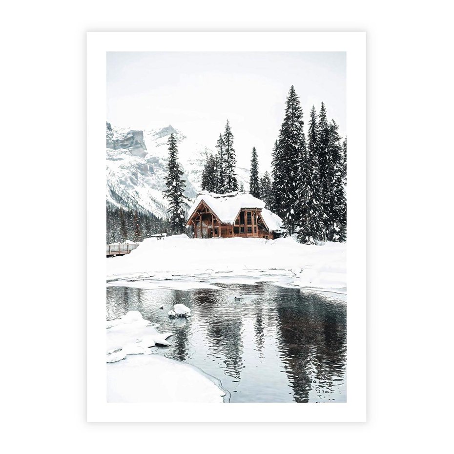 Plakat bez ramy 30x40 - Urok Zimowego Krajobrazu - domek w górach, zima