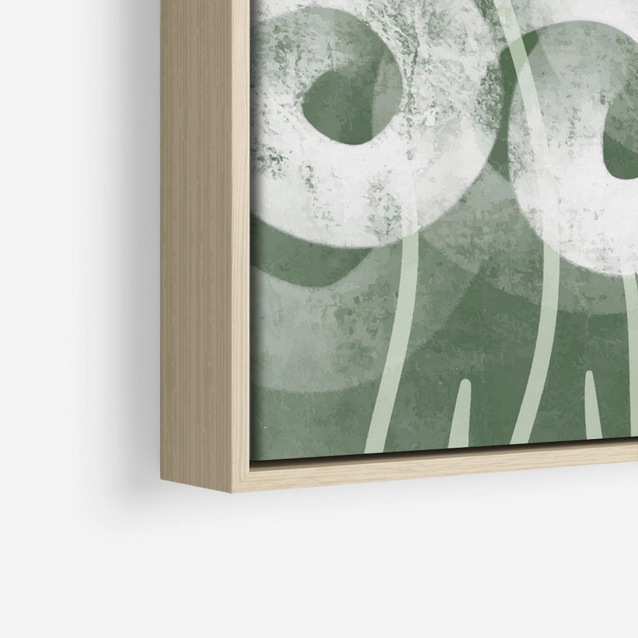 Obraz w ramie 50x50 - Spokojne Plamy Natury - zielony plakat, roślinne motywy - rama drewno