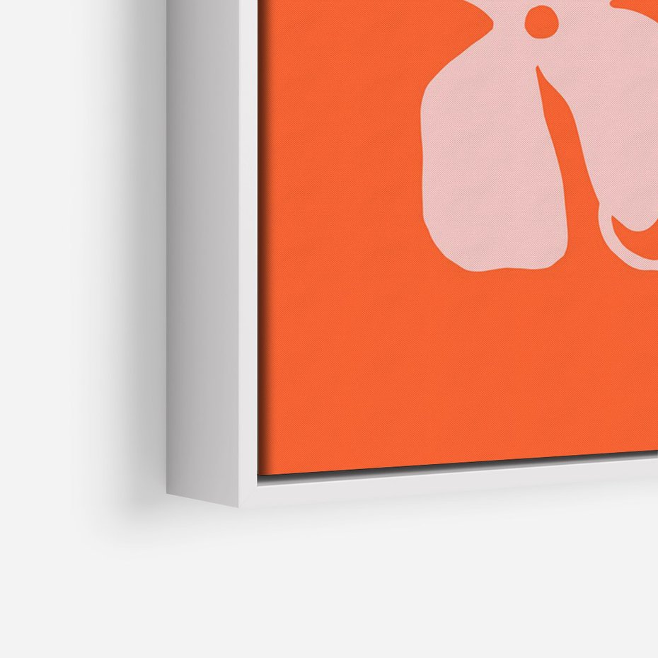 Obraz w ramie 80x120 - Taniec Abstrakcji - kwiaty, energetyczne pomarańczowe tłó - rama biała