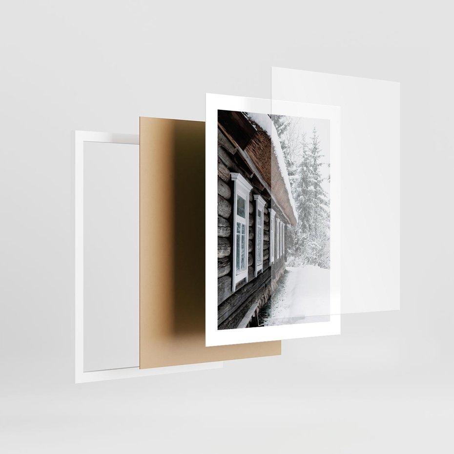 Plakat w ramie 30x40 - Cicha Zima - zima, domek w górach - rama biała