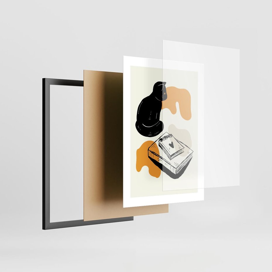 Plakat w ramie 30x40 - Nowoczesny Kot - grafika, kot - rama czarna