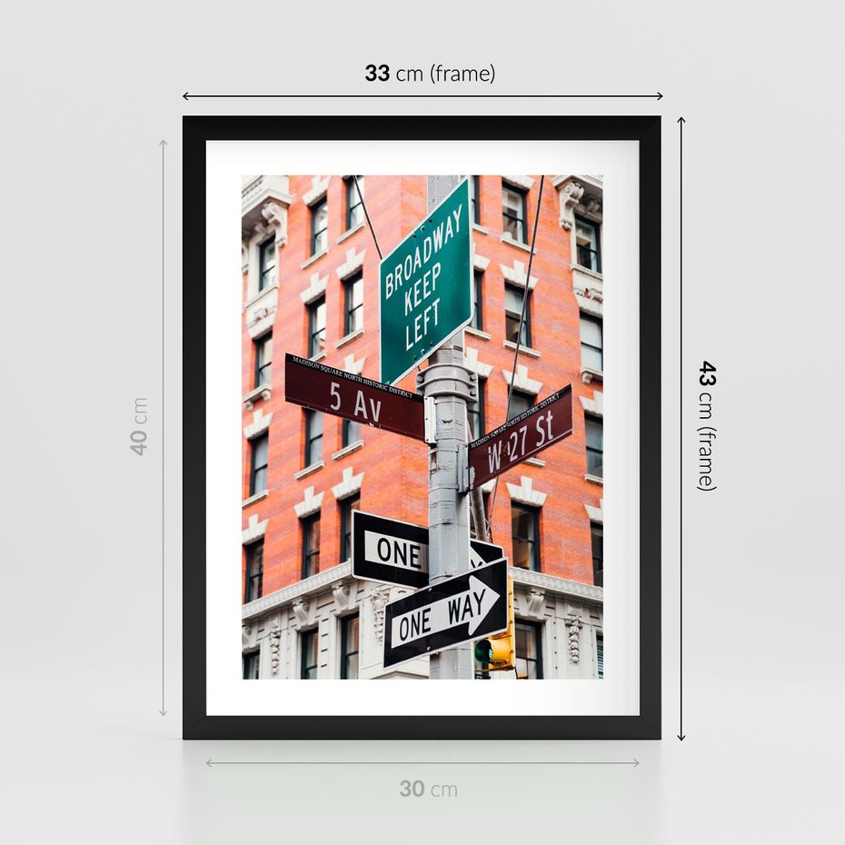 Plakat w ramie 30x40 - Namiastka wielkiego miasta - Nowy Jork, drogowskaz - rama czarna