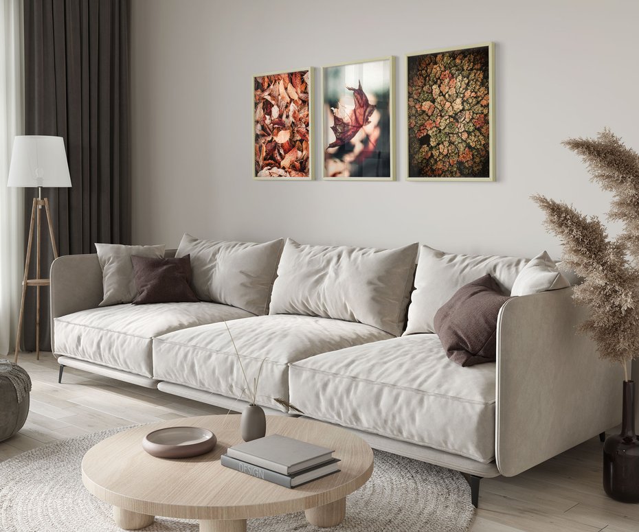 Zestaw obrazy w ramie 40x50 galeria - Jesienny, las, liście - rama drewno