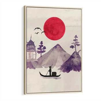 Obraz w ramie 50x70 - Odbicie Słońca - japońska sztuka, akwarela - rama drewno