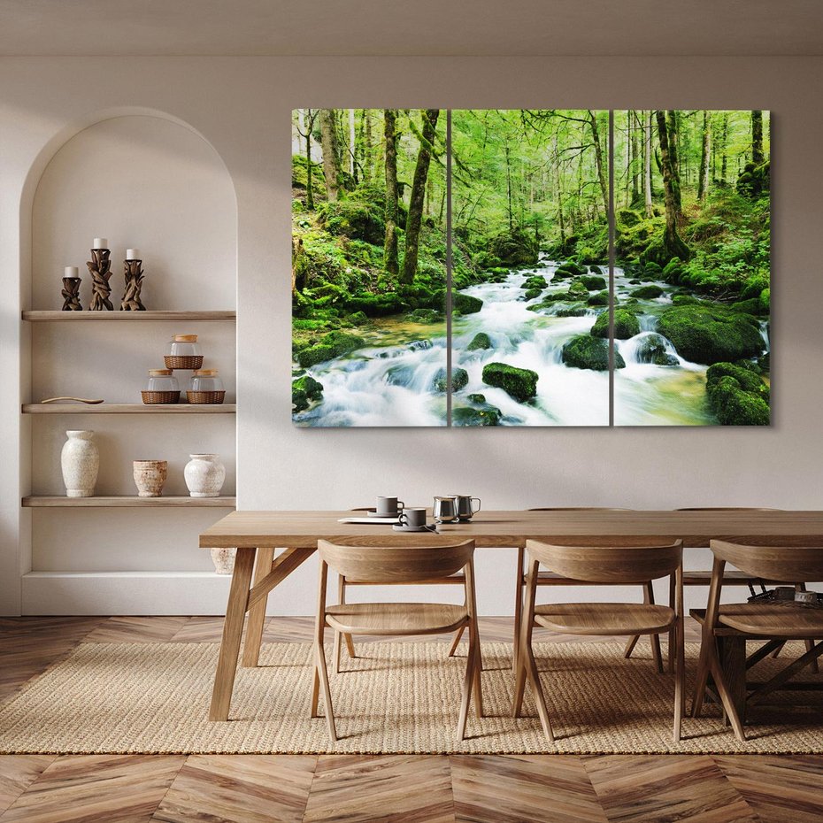 Obraz na płótnie 120x80 - Spokój Wodospadu: Las i Drzewa - wodospad, las