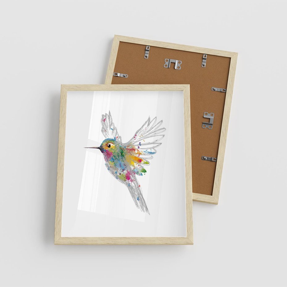 Plakat w ramie 40x50 - Koliber w akwareli - akwarela, koliber - rama drewno