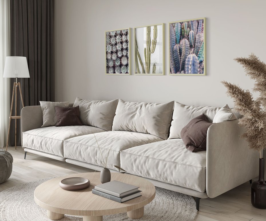 Zestaw obrazy w ramie 40x50 galeria - Kaktusy, liście, boho - rama drewno