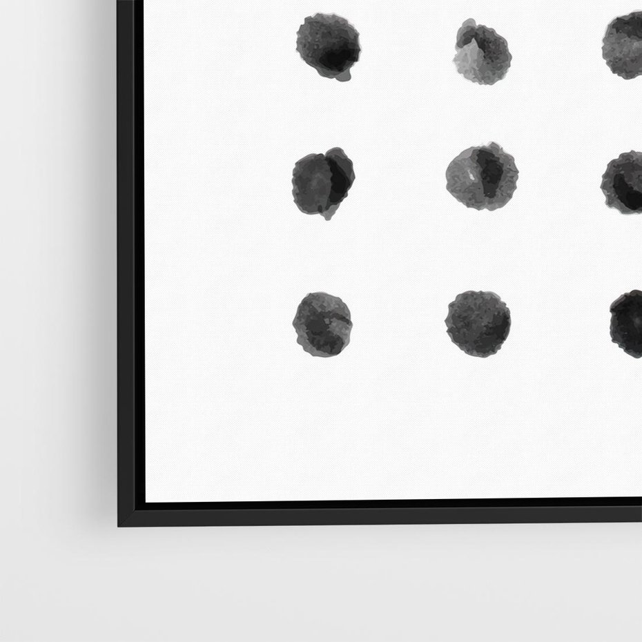 Obraz w ramie 50x50 - Boho Sztuka Wolości - minimalistyczny plakat, czarne kropki na białymtle - rama czarna