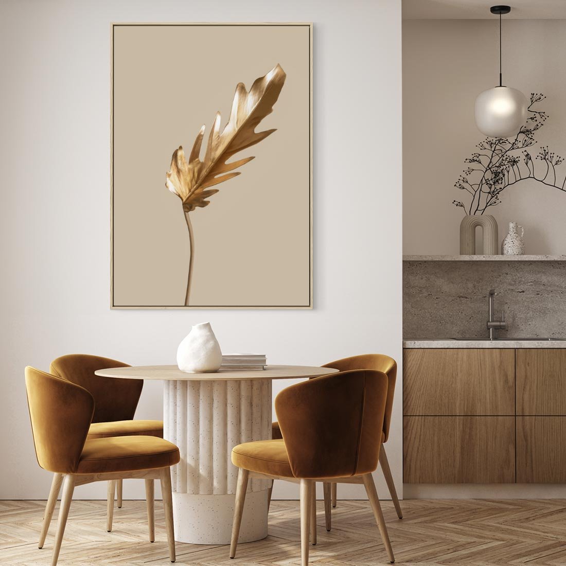 Obraz w ramie 80x120 - Piękno w Detalu - złoty, liść - rama drewno