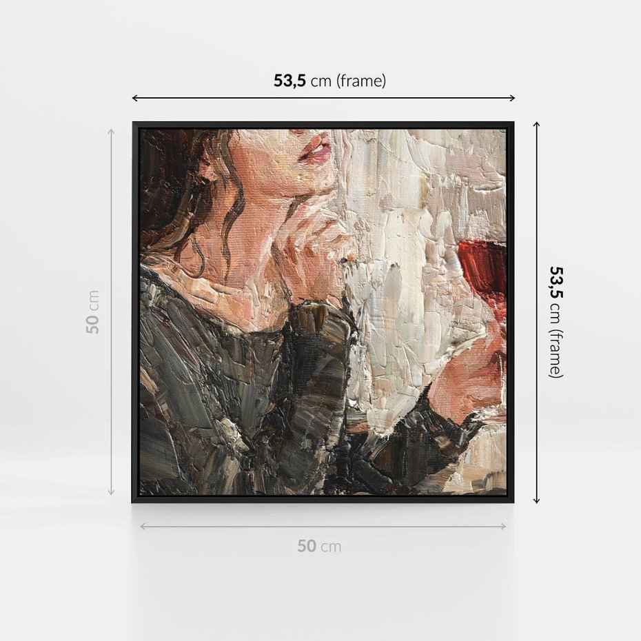 Obraz w ramie 50x50 - Esencja - kobieta wino obraz impresonizm olej na płótnie - rama czarna