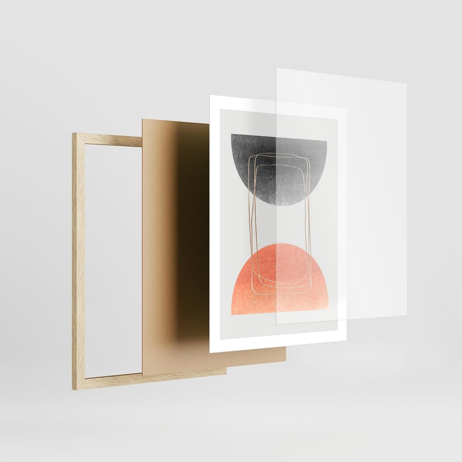 Plakat w ramie 50x70 - Sztuka Abstrakcji - minimalistyczny boho obraz, abstrakcyjny - rama drewno