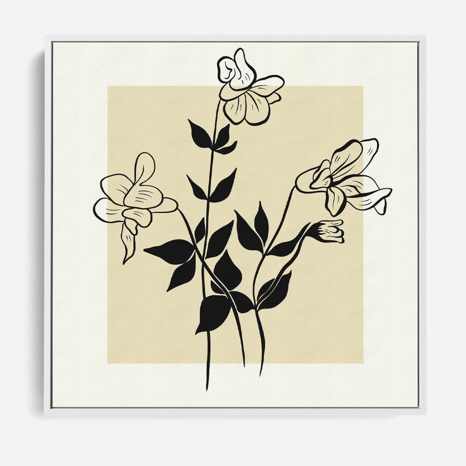 Obraz w ramie 50x50 - Malowane szkicowe tęsknoty - kwiaty, typografia - rama biała