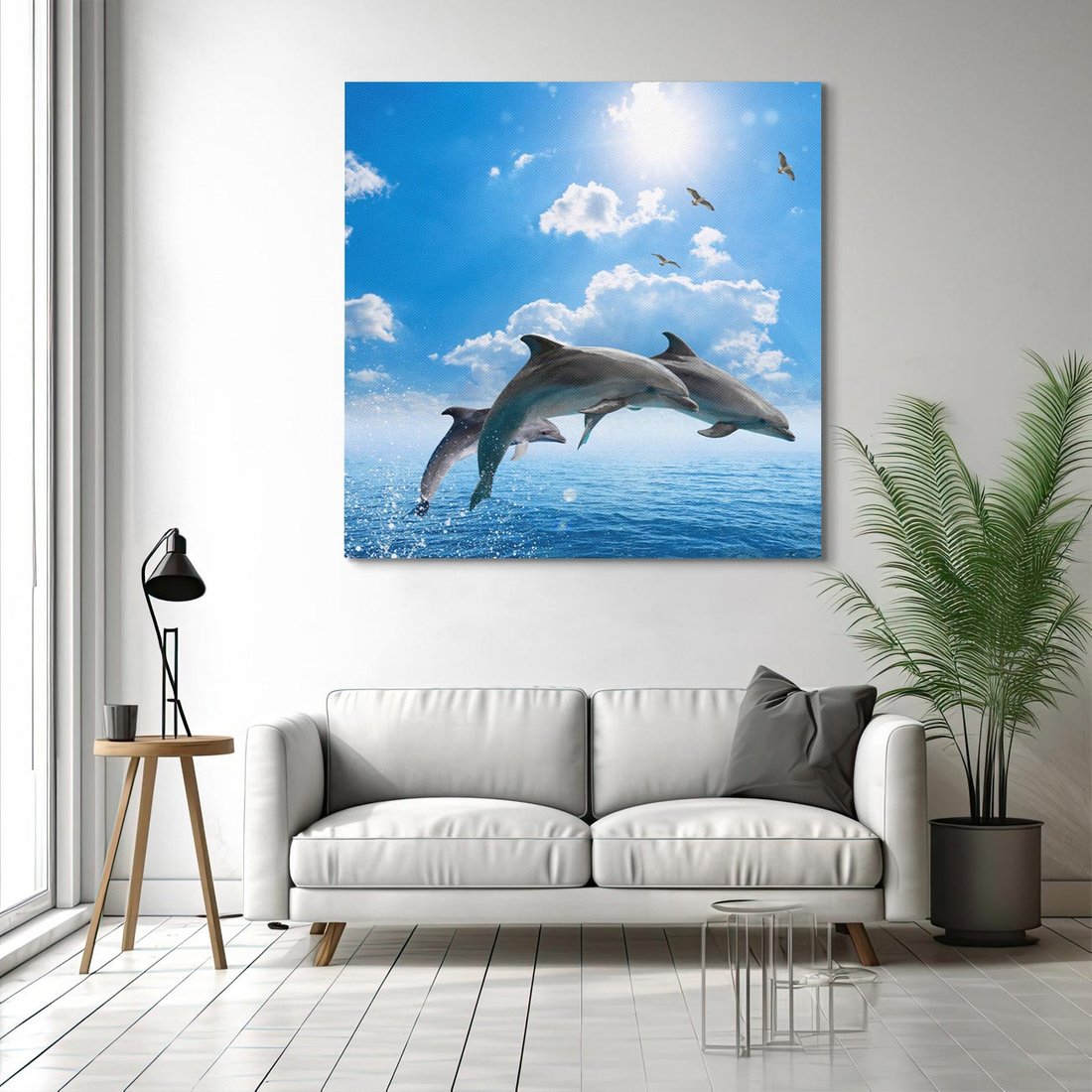 Obraz na płótnie 50x50 - Spotkanie z naturą - morze, delfiny