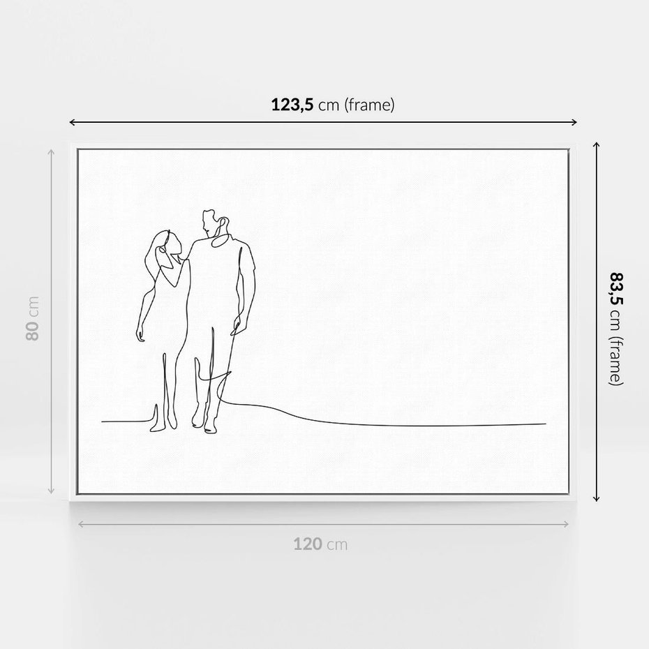 Obraz w ramie 120x80 - Wspólne Kroki - line art, szkic - rama biała
