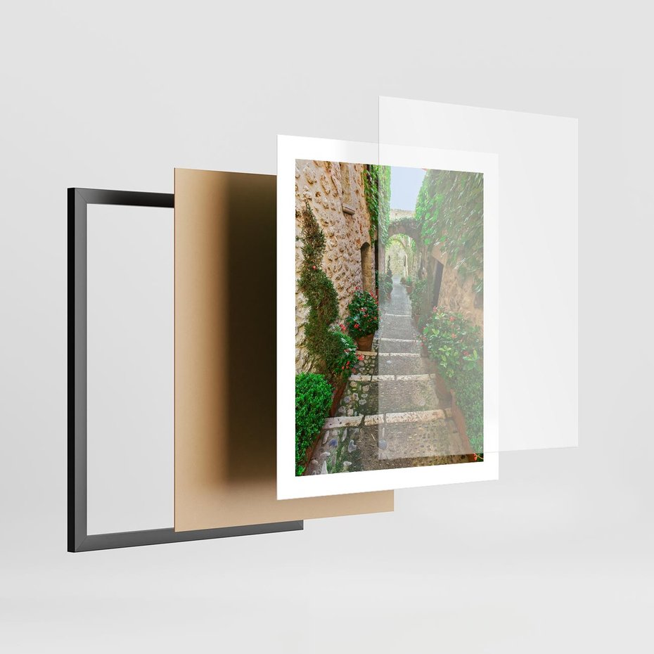 Plakat w ramie 40x50 - Magiczna podróż w głąb miasta - uliczka, perspektywa - rama czarna