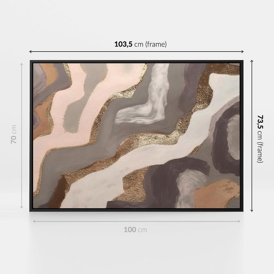 Obraz w ramie 100x70 - Płynne Fale - abstrakcja, neutralne kolory - rama czarna