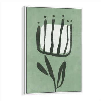 Obraz w ramie 70x100 - Objęcia Zieleni - zielona abstrakcja, zgaszona zieleń - rama biała