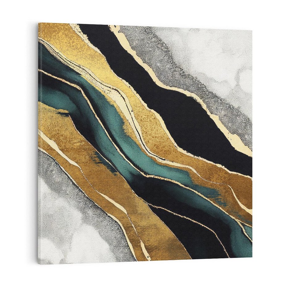 Obraz na płótnie 70x70 - Refrakcje płynącej rzeczywistości - jak marmurowa rzeka, linie złota