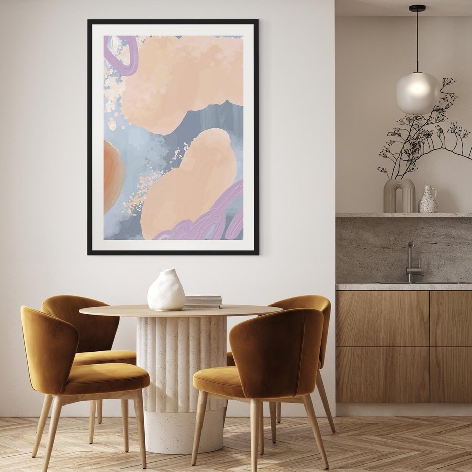 Plakat bez ramy 21x30 - Przenikanie Niecodziennych Form - abstrakcyjne akwarelowe plamy, pastele