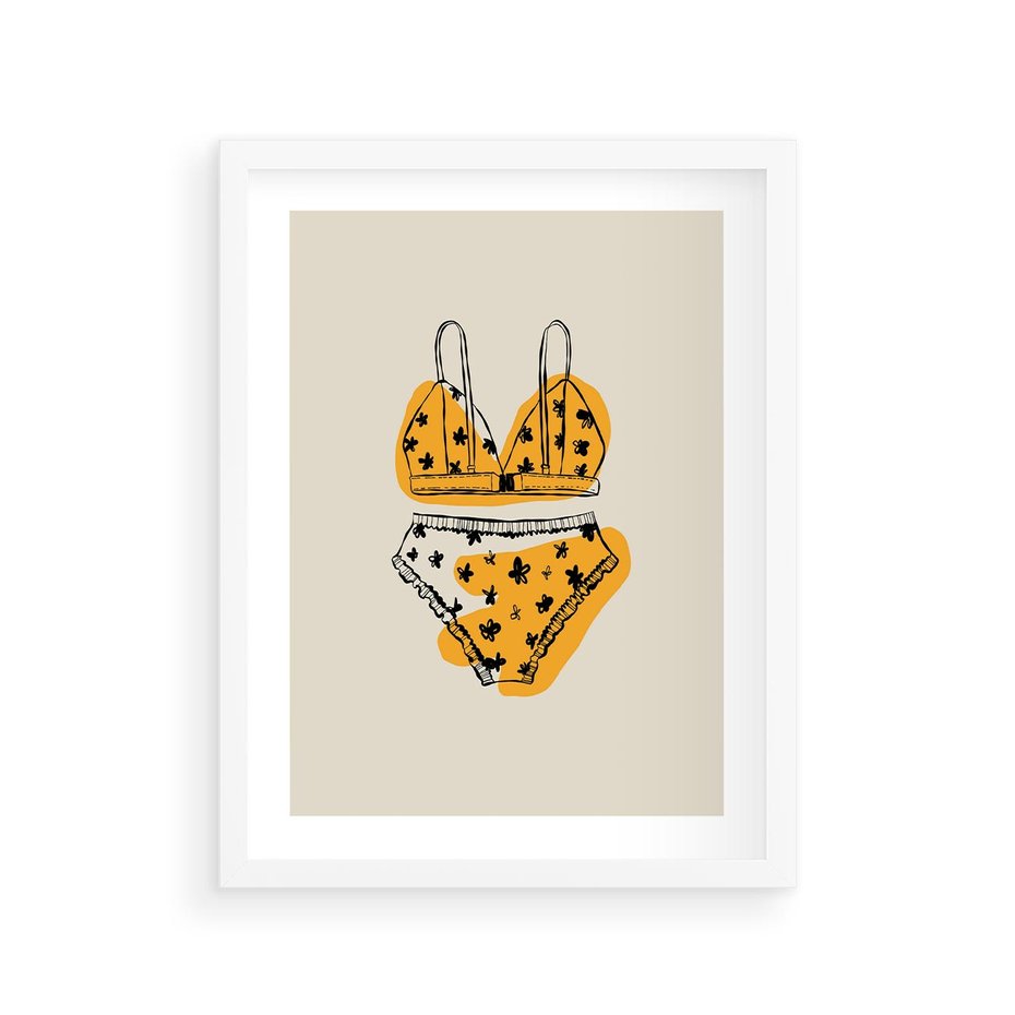 Plakat w ramie 30x40 - Minimalistyczny Szkic Bielizny - minimalistyczna grafika, szkic bielizny - rama biała
