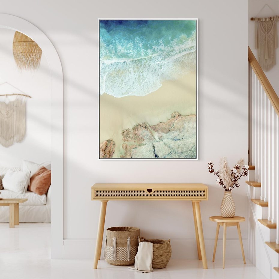 Obraz w ramie 80x120 - Turkusowe Skrzydła - morze, plaża - rama biała