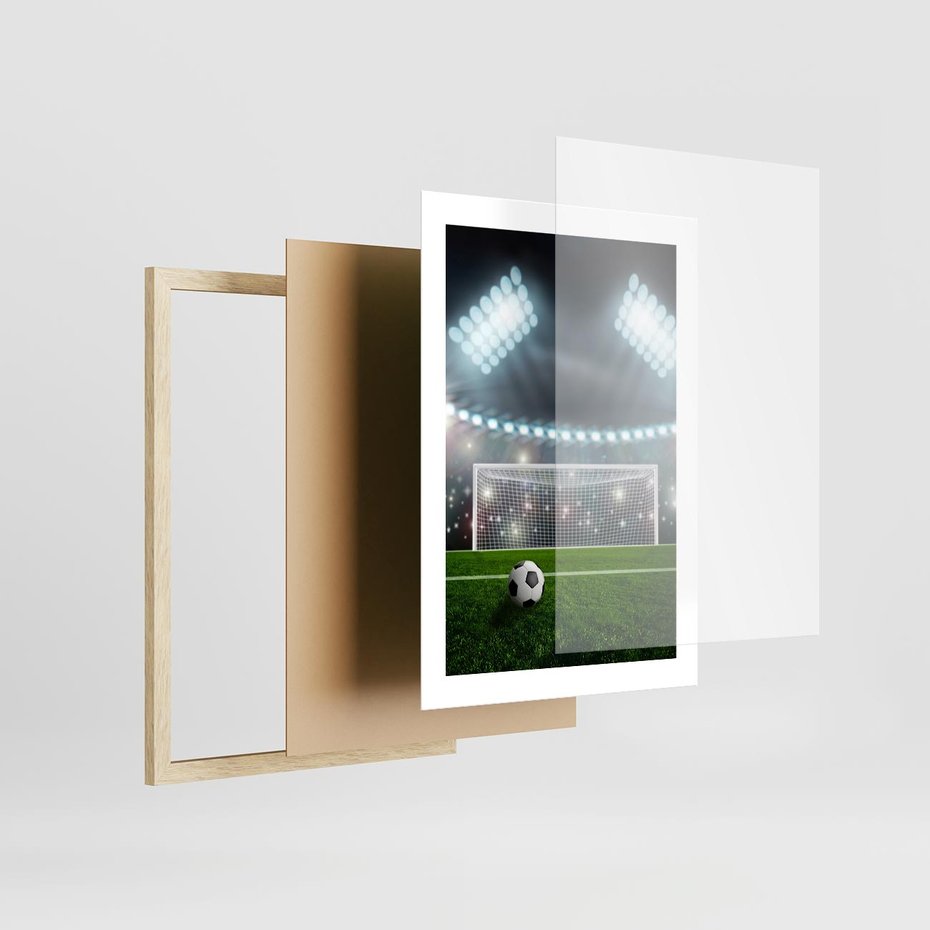 Plakat w ramie 30x40 - Strzał do bramki - piłka, nożna - rama drewno