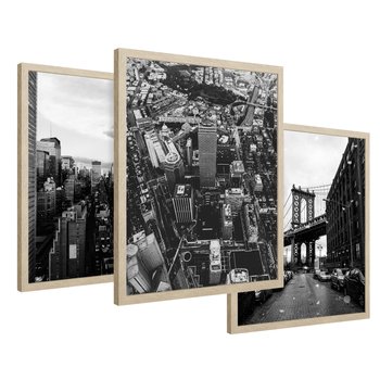 Zestaw obrazy w ramie 40x50 galeria - Czarno, białe, miasto, Nowy, Jork - rama drewno