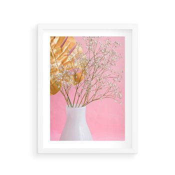 Plakat w ramie 40x50 - Przyjemność Złotej Natury - złote, liście - rama biała