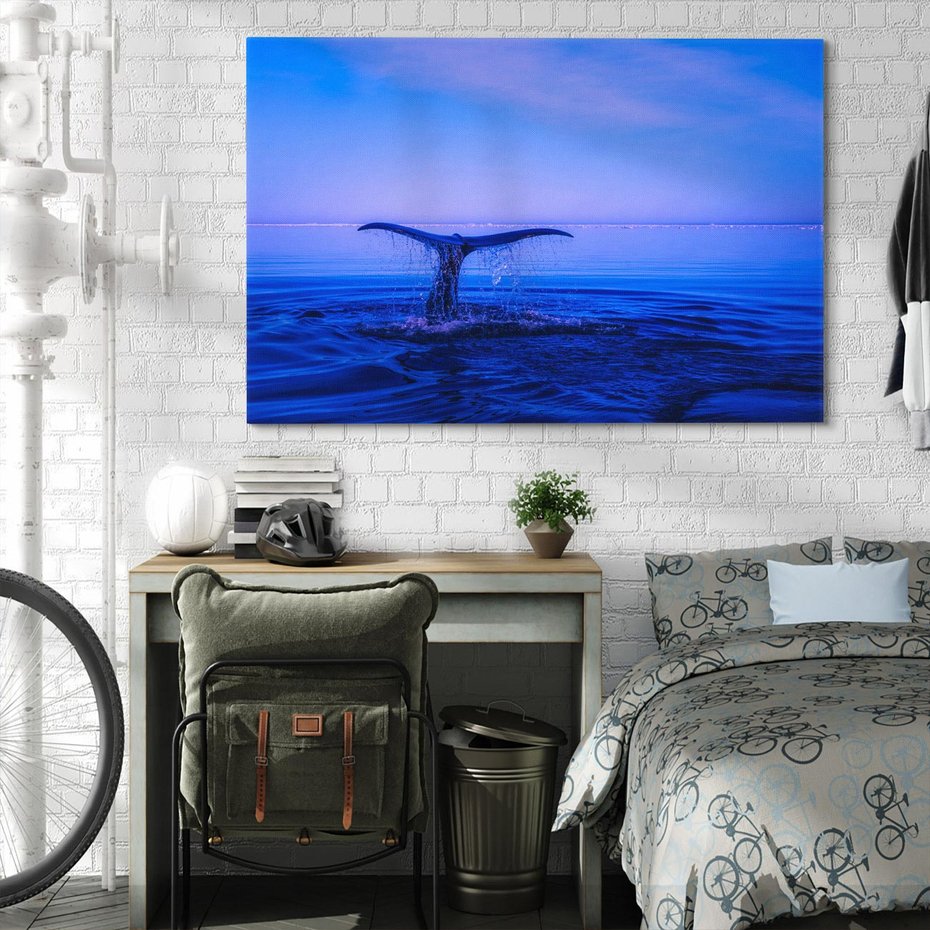 Obraz na płótnie 70x50 - Morze, fale i skały - wieloryb, morze