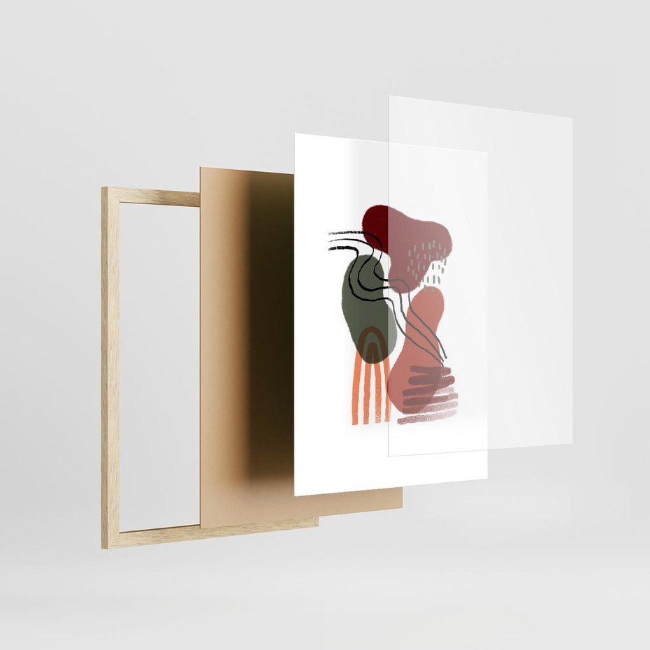 Plakat w ramie 30x40 - Boho Przenikanie - abstrakcyjna sztuka, boho kształty - rama drewno