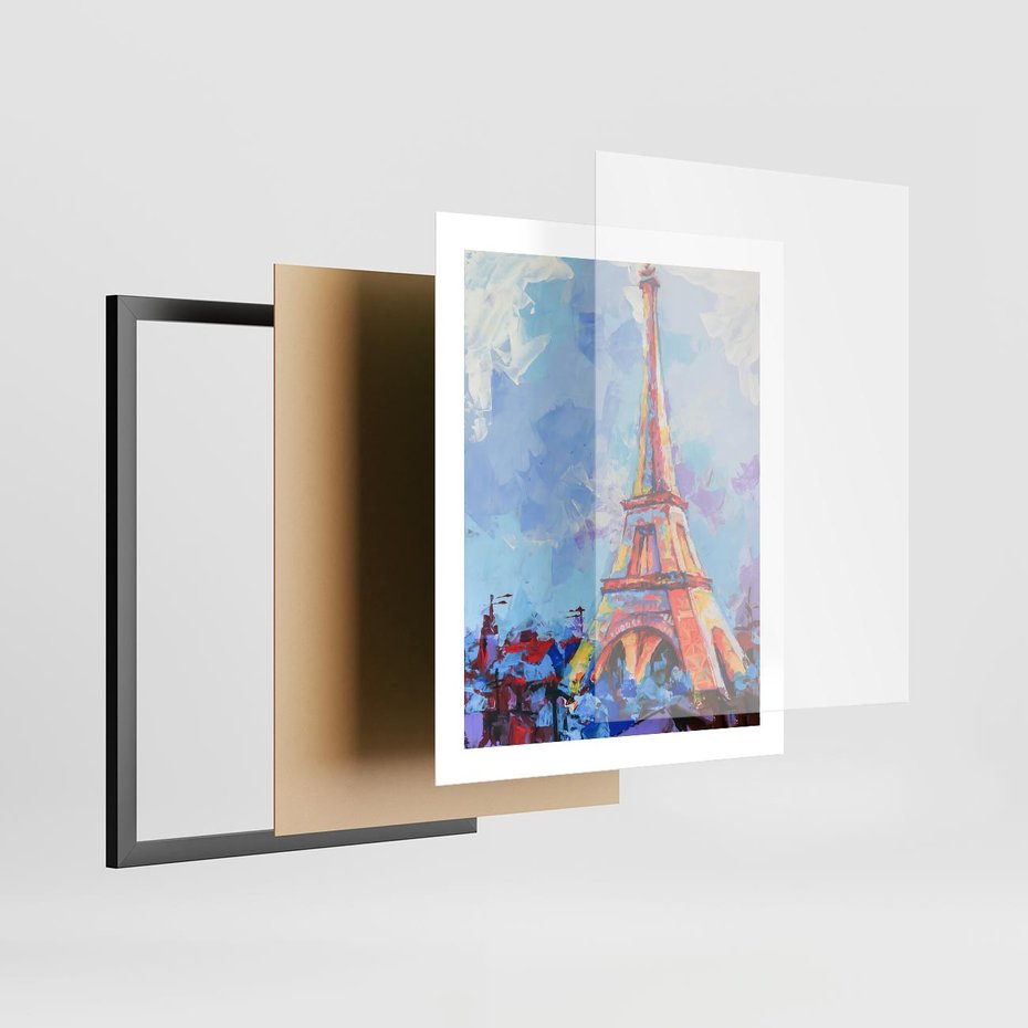 Plakat w ramie 40x50 - Paryska Wieża - olejny abstrakcyjny obraz, wieża eiffla - rama czarna