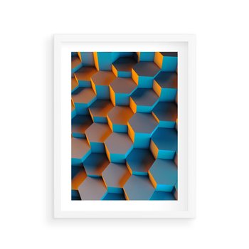 Plakat w ramie 30x40 - Trójwymiarowa Gra - geometryczna, 3D - rama biała