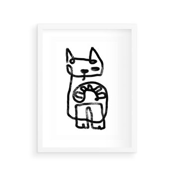 Plakat w ramie 30x40 - Portret Kociej Duszy - szkic kota, prymitywizm - rama biała