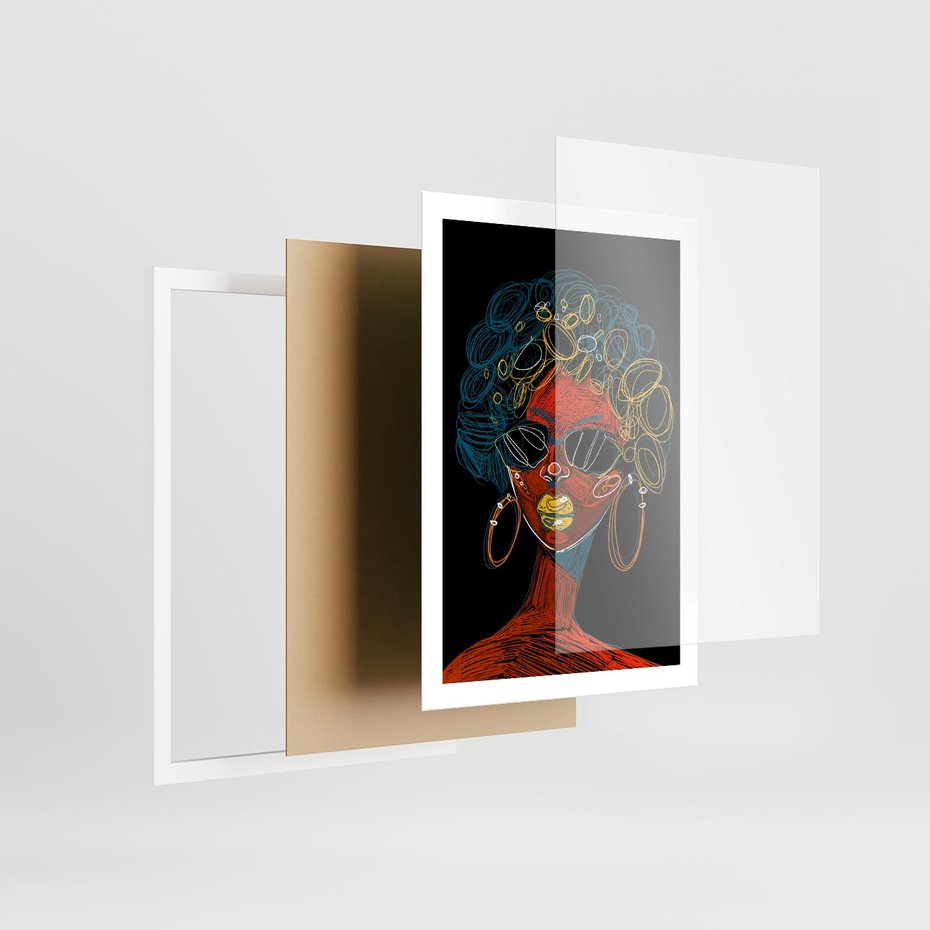 Plakat w ramie 50x70 - Kolorowe Wibracje Rzeczywistości - abstrakcyjny portret kobiety, twarz - rama biała