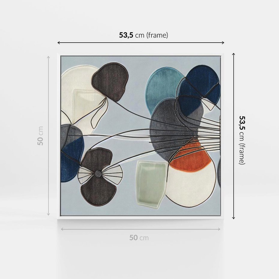 Obraz w ramie 50x50 - Plamy w Niebieskim - sztuka abstrakcyjna, linie - rama biała