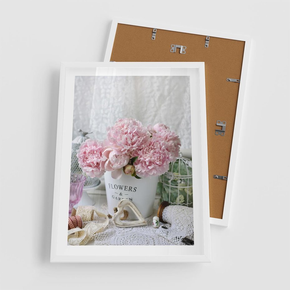 Plakat w ramie 50x70 - Miłość w powietrzu - kwiaty, romantyczne - rama biała