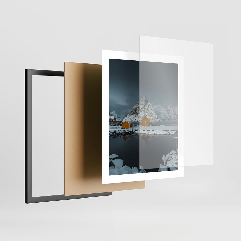 Plakat w ramie 40x50 - Minimalizm i Urok Natury - skandynawskie, domki - rama czarna